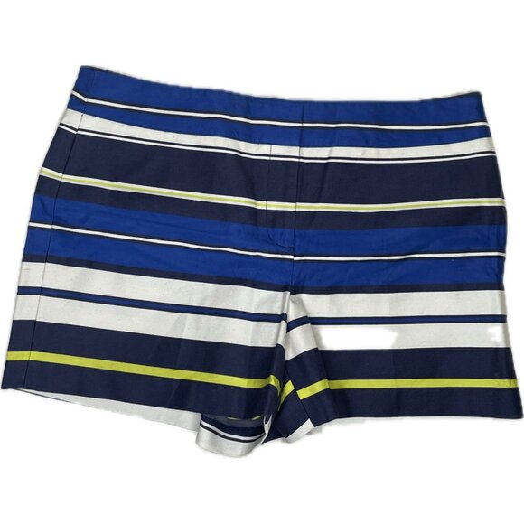 Ann Taylor LOFT women’s green White blue striped flat front shorts 12 L NWT - Picture 2 of 8